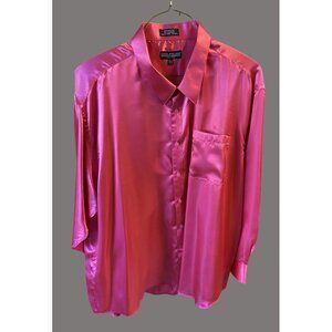 Mens Satin Red Button-Up Dress Shirt By Daniel Ellissa Size 20.5 37/38 CB01 P